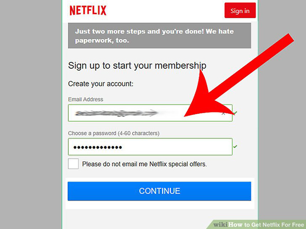 Bước 3 sử dụng email và mật khẩu để sử dụng netflix hoàn toàn miễn phí